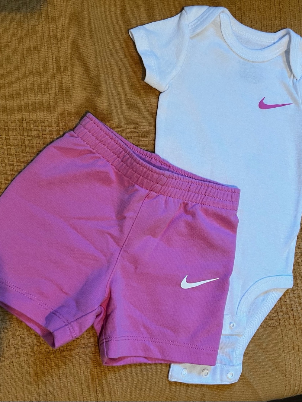 Nike Pink Shorts and White Bodysuit Set